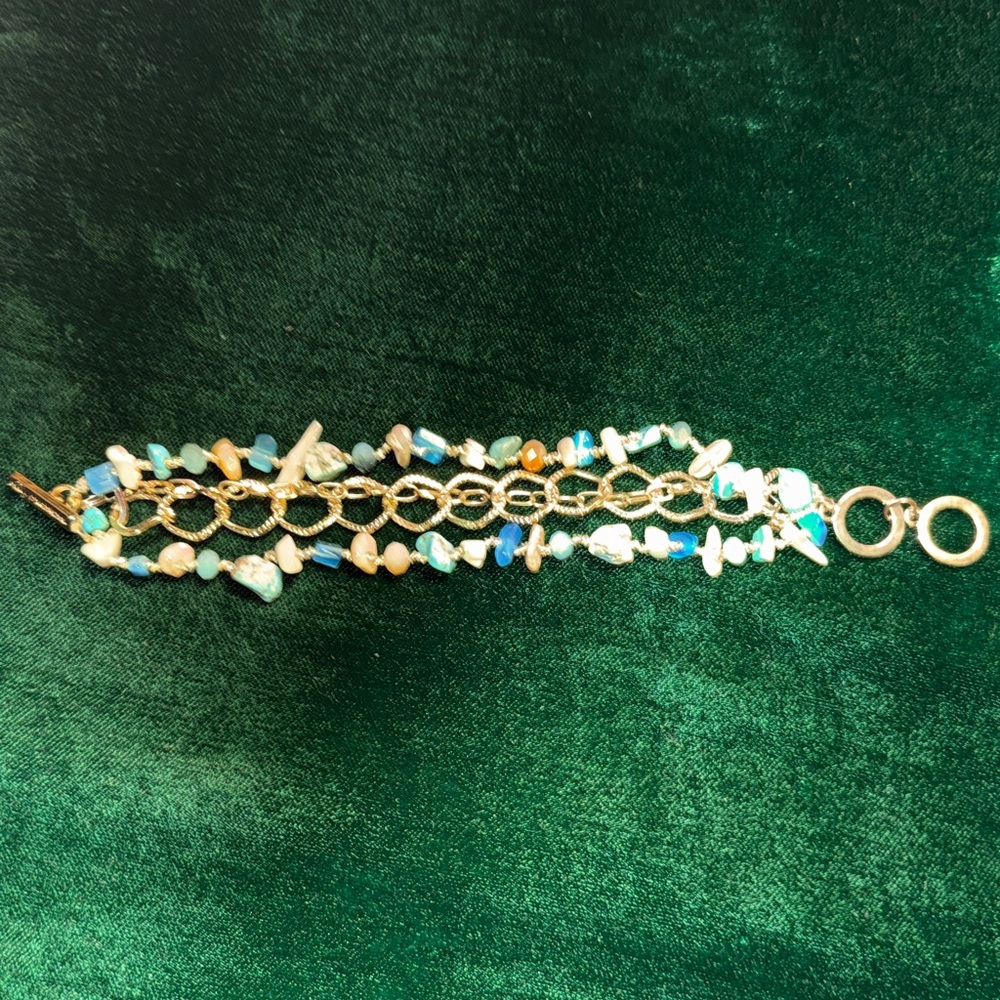 Ely Preston Bracelet Gold-Tone Turquoise & White Bead Bracelet